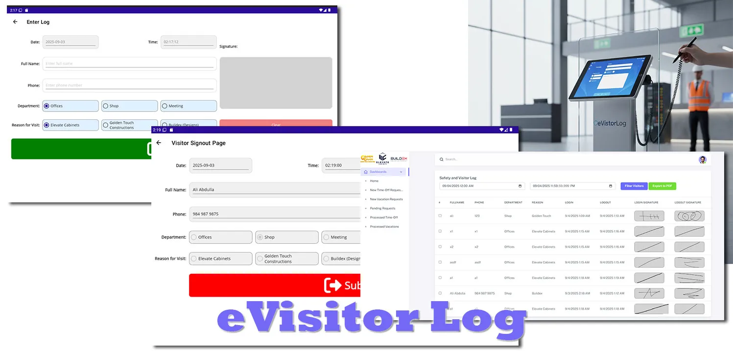 Keep your workplace safe and organized by digitally signing in visitors on a tablet and syncing with the safety officer.