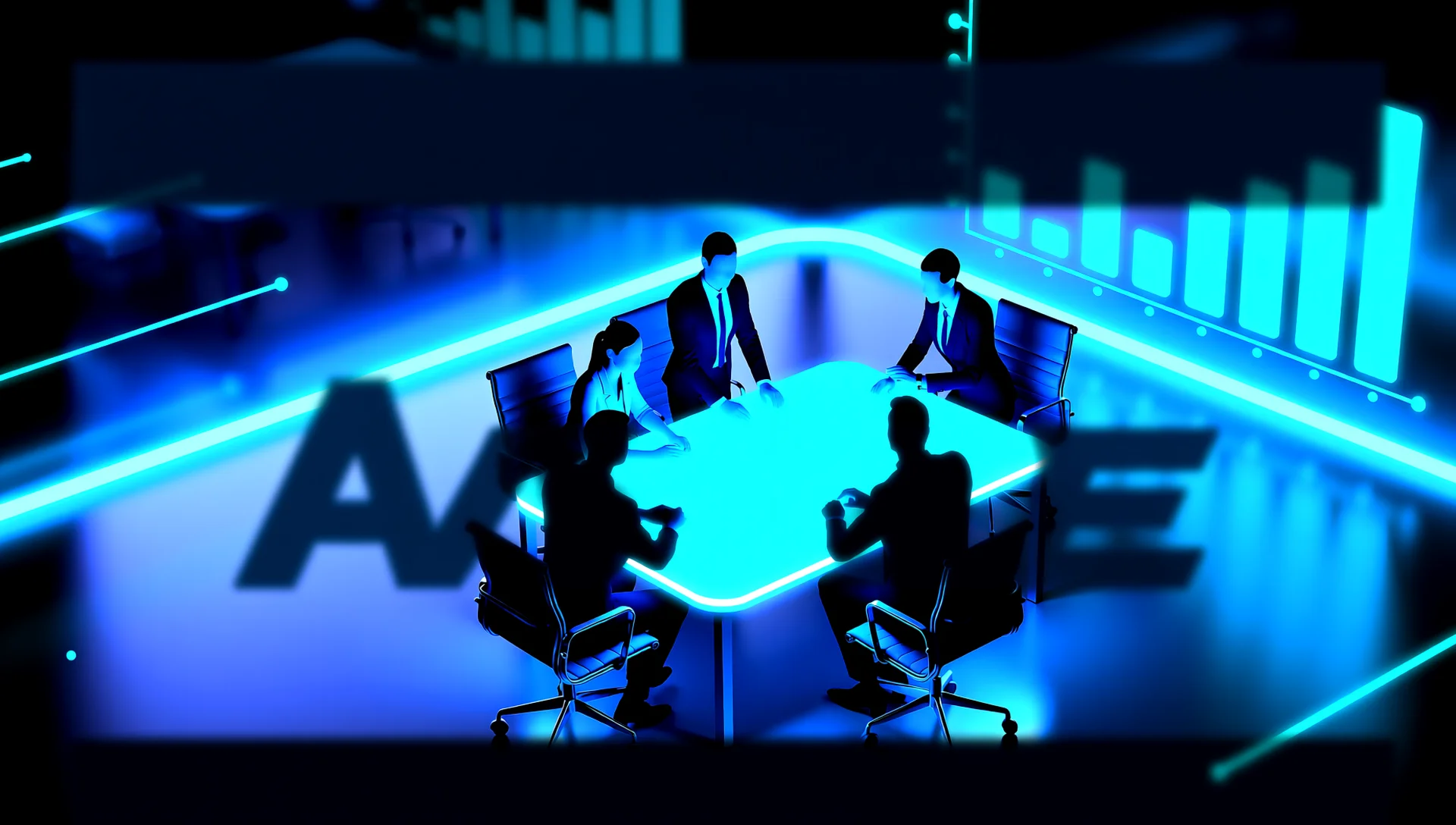 Business professionals analyzing AI-driven analytics dashboard in modern Canadian office with real-time operational metrics visualization