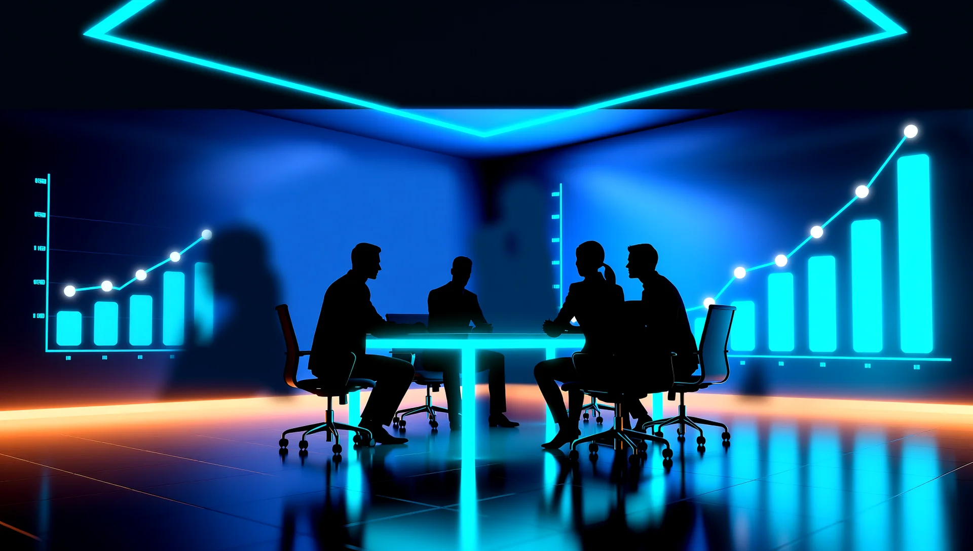Business team reviewing AI governance compliance framework documentation in modern Canadian enterprise office environment with regulatory workflow diagrams on digital dashboard