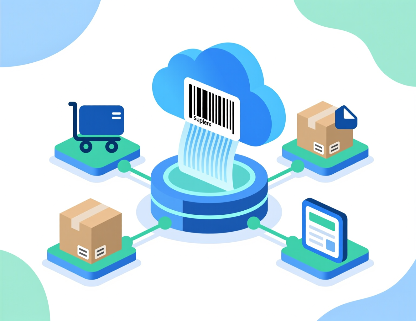 E-commerce platform interface showing customizable storefront, secure payment processing, and automated inventory management features