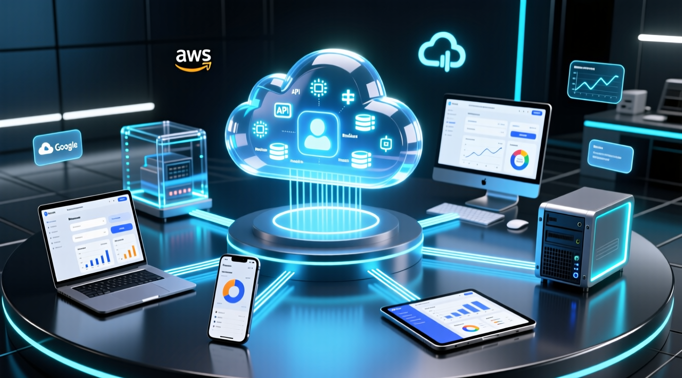 Custom application development showcasing web, desktop, and mobile applications